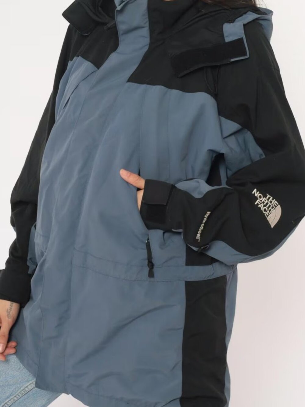 Vintage The North Face Rain Jacket Mens XL Blue HydroSeal Stowaway Hood Outdoor